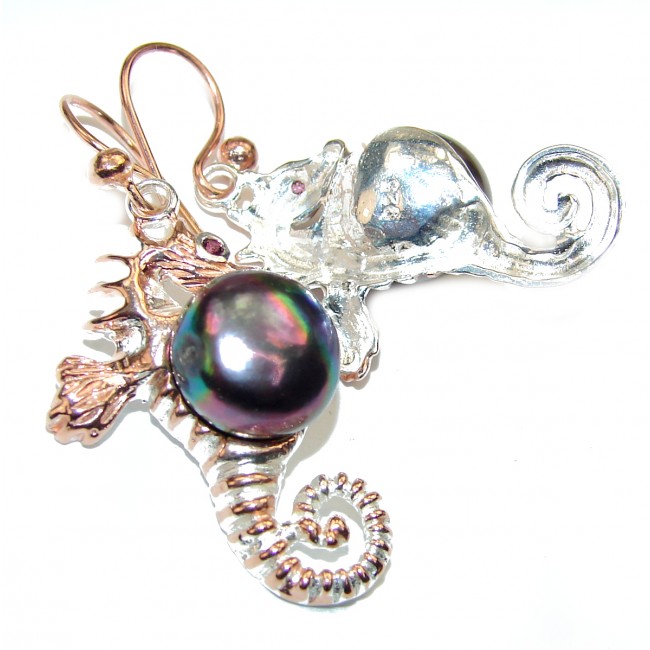 SEAHORSE Style genuine Pearl 18K Gold over .925 Sterling Silver earrings