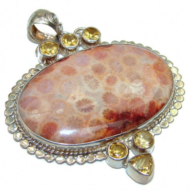 Simple Brown Fossilized Coral .925 Sterling Silver pendant
