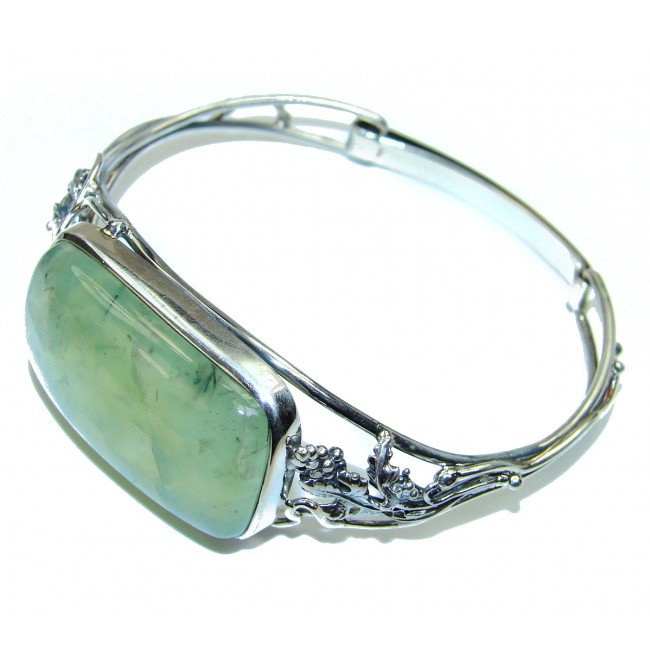 Green Royalty Huge Prehnite .925 Sterling Silver handcrafted Bracelet cuff