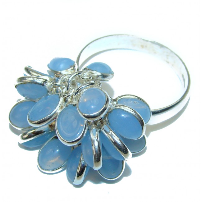 Blue Agate .925 Sterling Silver handcrafted cha-cha Ring s. 11