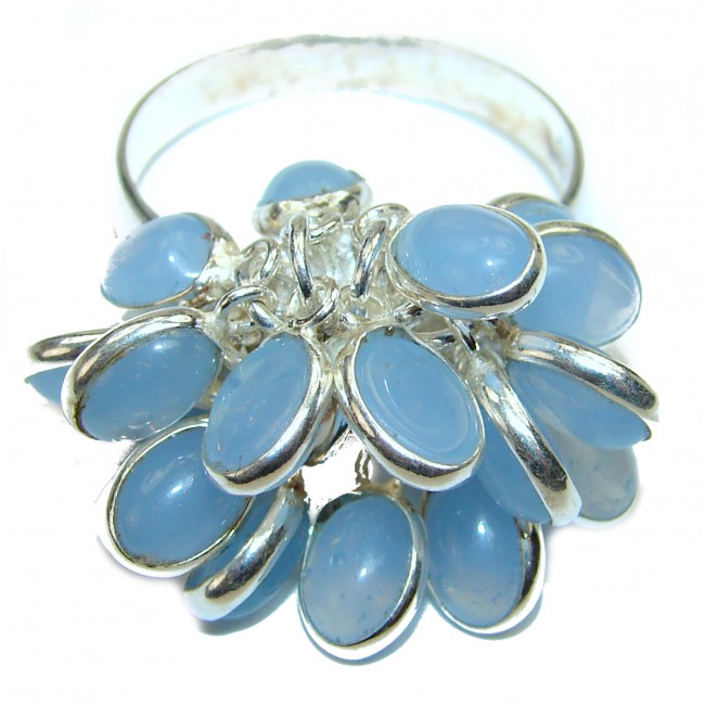 Blue Agate .925 Sterling Silver handcrafted cha-cha Ring s. 11