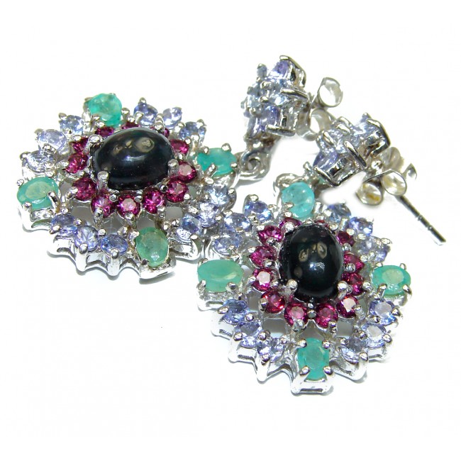 Luxury Black Fire Opal Tanzanite .925 Sterling Silver handmade earrings