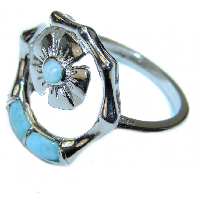 Vintage Design Natural Larimar .925 Sterling Silver handcrafted Ring s. 7 1/4
