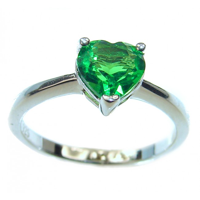 Authentic volcanic trillion cut Green Helenite .925 Sterling Silver ring s. 7