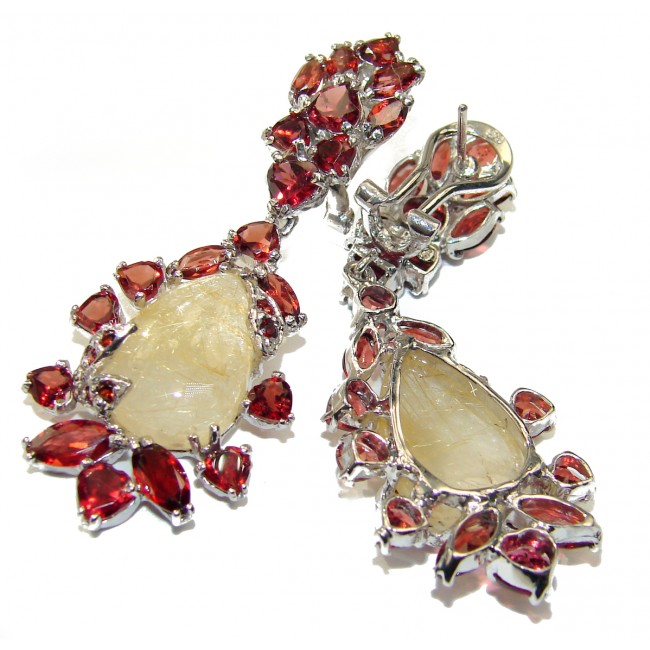 Spectacular Golden Rutilated Quartz Garnet .925 Sterling Silver handcrafted earrings