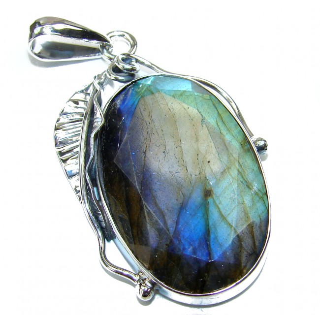 EARTH TONES faceted Fire Labradorite .925 Sterling Silver handcrafted Pendant
