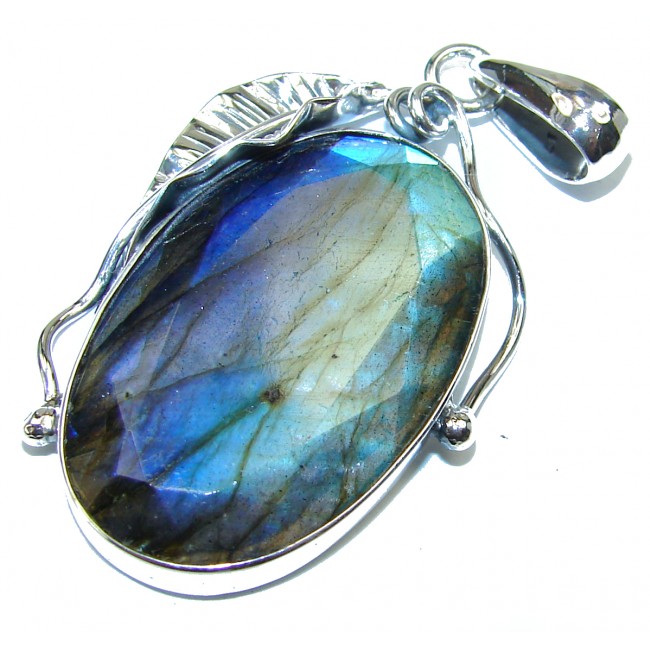 EARTH TONES faceted Fire Labradorite .925 Sterling Silver handcrafted Pendant