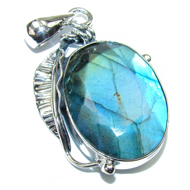SPEED OF LIGHT faceted Fire Labradorite .925 Sterling Silver handcrafted Pendant