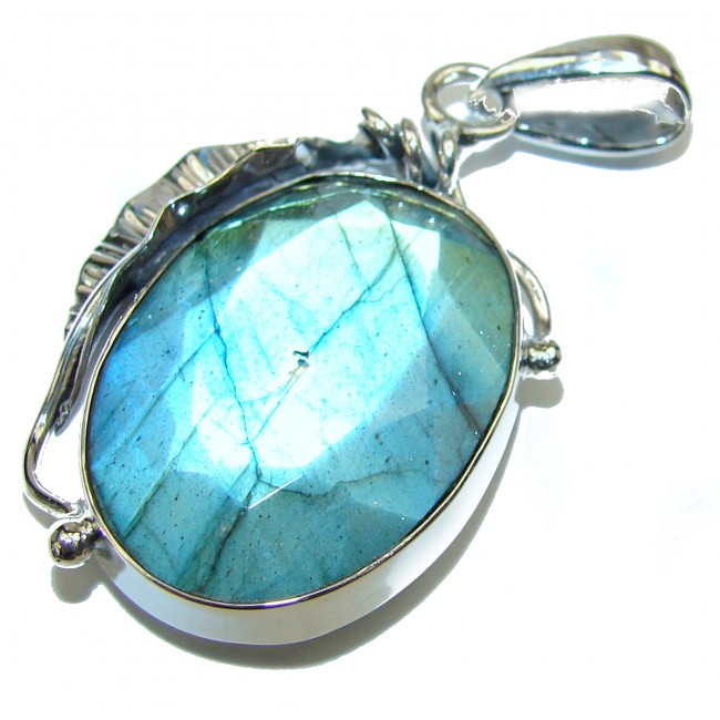 SPEED OF LIGHT faceted Fire Labradorite .925 Sterling Silver handcrafted Pendant