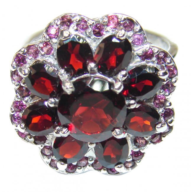 Red Power Authentic Garnet .925 Sterling Silver handmade HUGE Ring s. 7