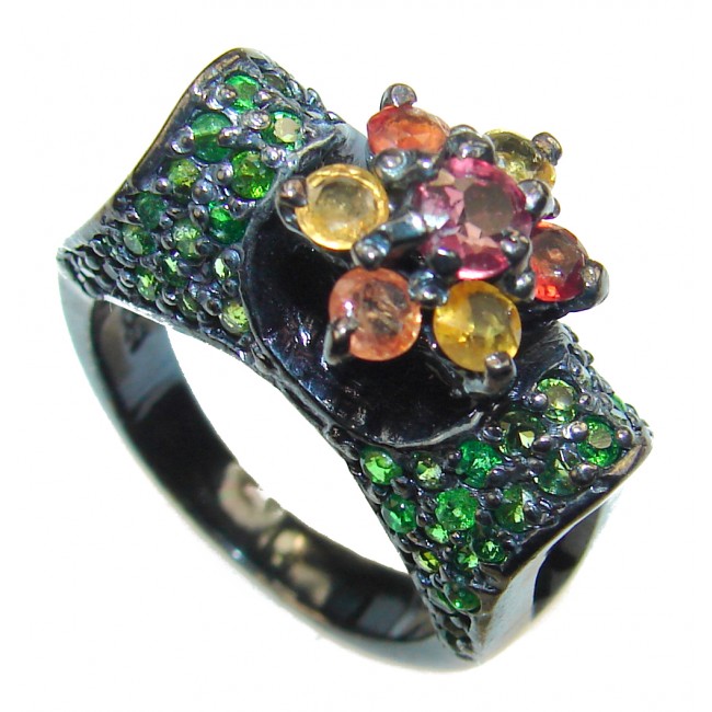 Valentina Genuine multicolor Sapphire .925 Sterling Silver handcrafted Statement Ring size 8 1/4