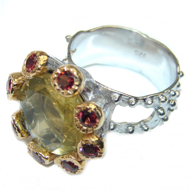 Cocktail Style Natural Citrine .925 Sterling Silver handcrafted Ring s. 7 3/4