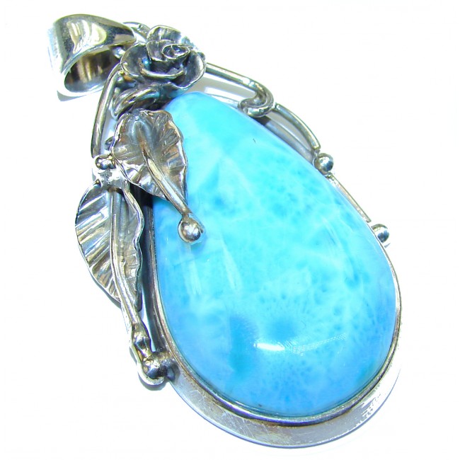 Great quality authentic Larimar from Dominican Republic .925 Sterling Silver handmade Huge pendant