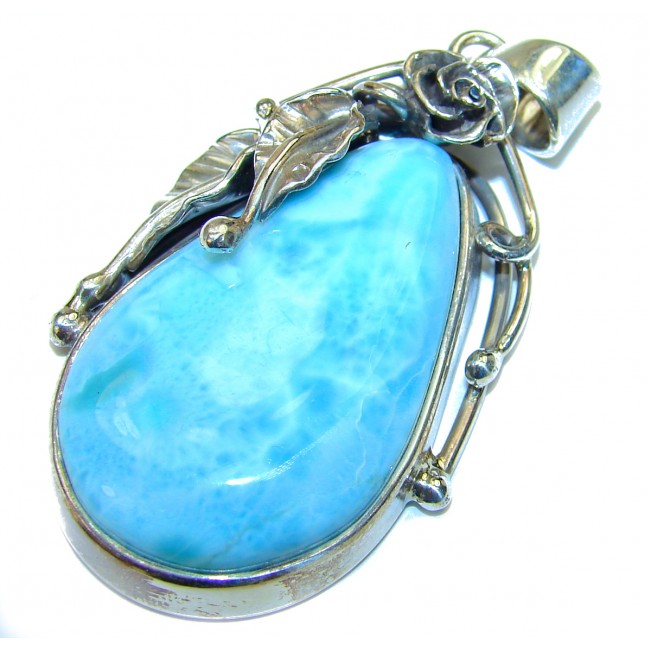 Great quality authentic Larimar from Dominican Republic .925 Sterling Silver handmade Huge pendant