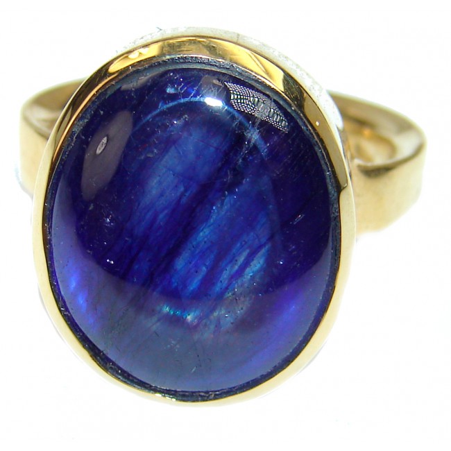 Genuine 45ct Sapphire 18K yellow Gold over .925 Sterling Silver handmade Cocktail Ring s. 7 1/2