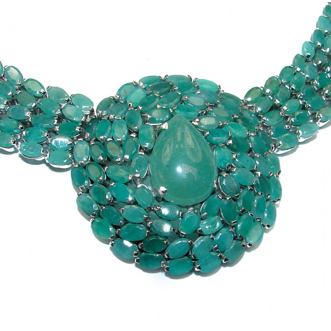 Natalie Huge authentic Emerald Jade .925 Sterling Silver handcrafted necklace