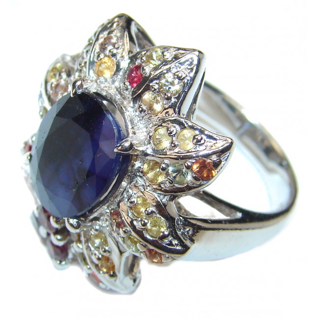 Genuine 15.2 ctw Sapphire .925 Sterling Silver handcrafted Statement Ring size 8