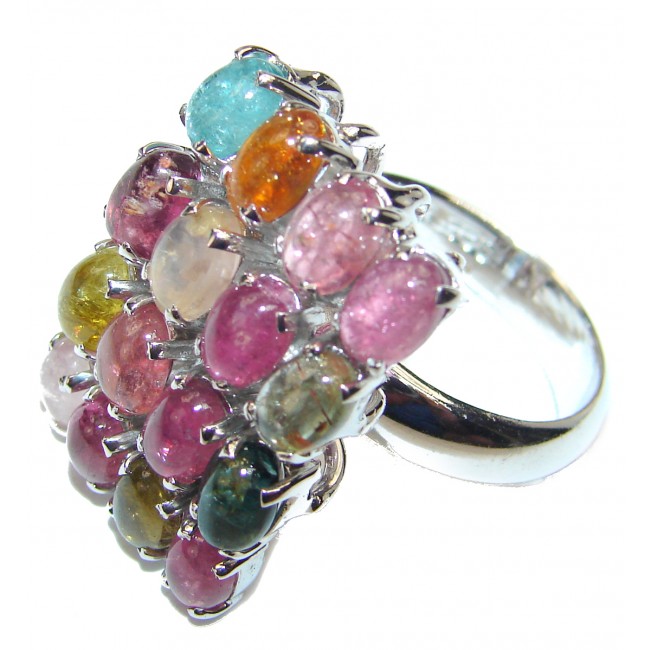 Summer Fiesta Authentic Watermelon Tourmaline .925 Sterling Silver HUGE Ring size 8 1/2