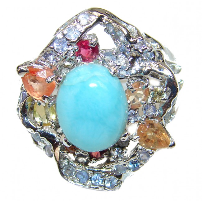 Natural Larimar multicolor Sapphire .925 Sterling Silver handcrafted Ring s. 9