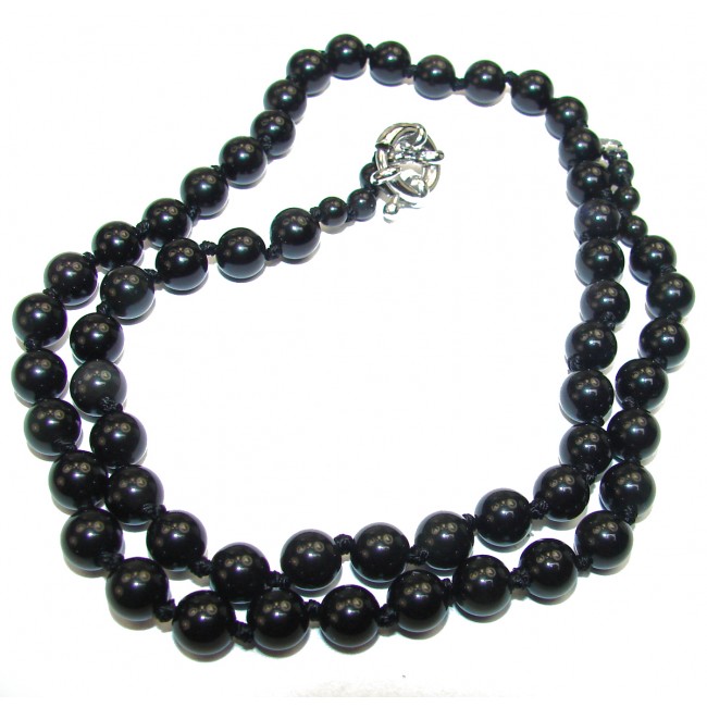 Simple genuine Onyx Beads Strand Necklace .925 Sterling Silver 18 inches necklace