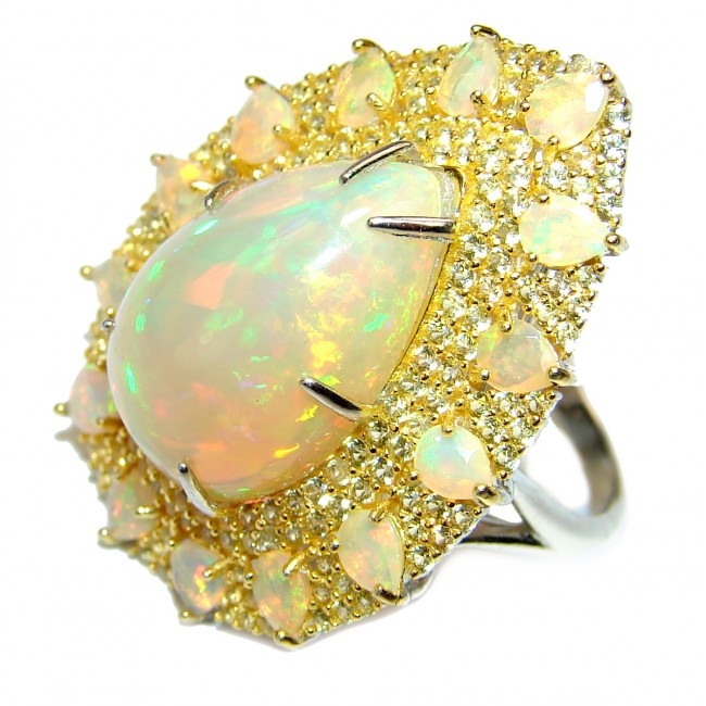 ELECTRIC RAINBOW Genuine Ethiopian Opal .925 Sterling Silver handmade Ring size 8