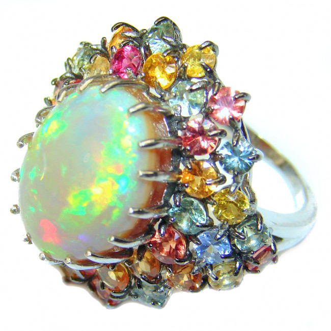 GALACTIC DEPTHS Genuine Ethiopian Opal .925 Sterling Silver handmade Ring size 7 1/4