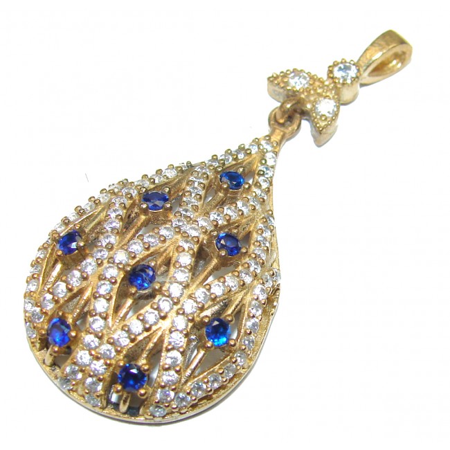Vintage Beauty created Blue Sapphire .925 Sterling Silver handmade Pendant