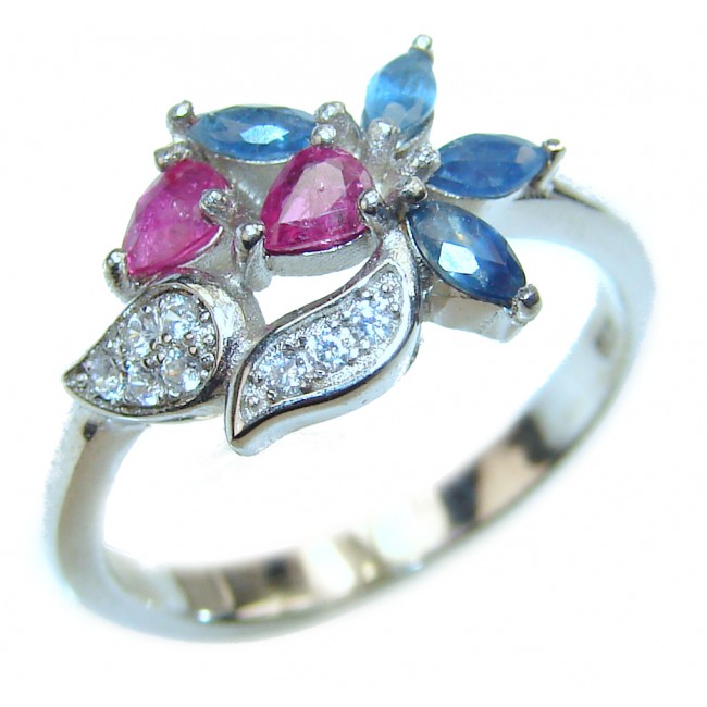 Genuine Ruby Sapphire .925 Sterling Silver handmade Cocktail Ring s. 7