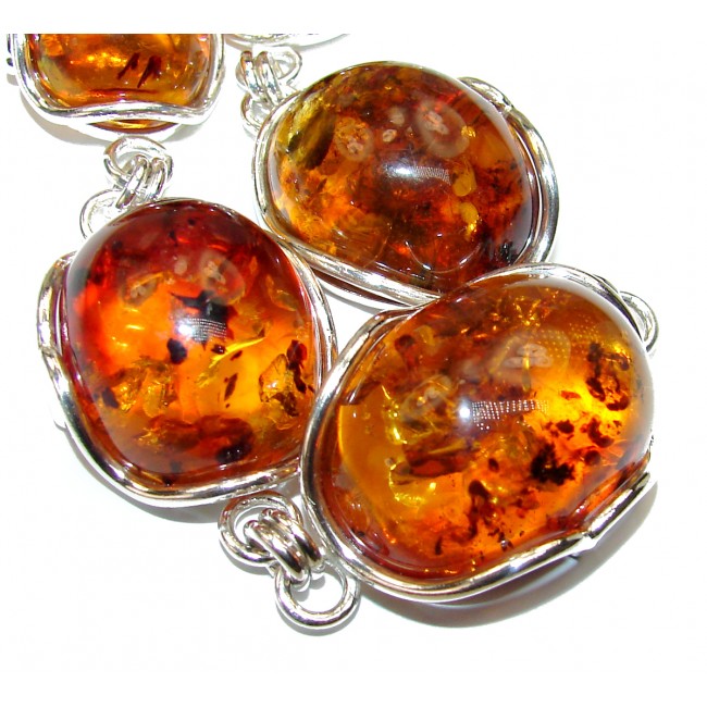 Large Beautiful genuine Baltic Amber .925 Sterling Silver handcrafted Bracelet