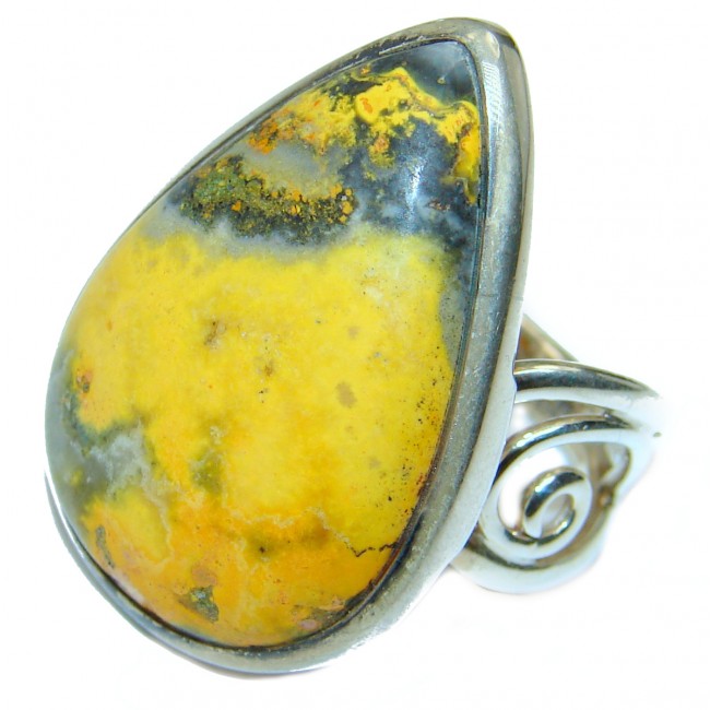 Vivid Beauty Yellow Bumble Bee .925 Jasper Sterling Silver ring s. 7 adjustable