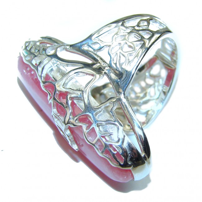 Argentinian Rhodochrosite .925 Sterling Silver handmade ring size 7 adjustable