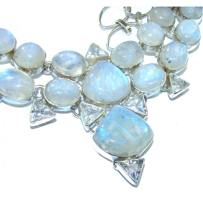 Large Snow Queen Chunky Moonstone .925 Sterling Silver handcrafted necklace