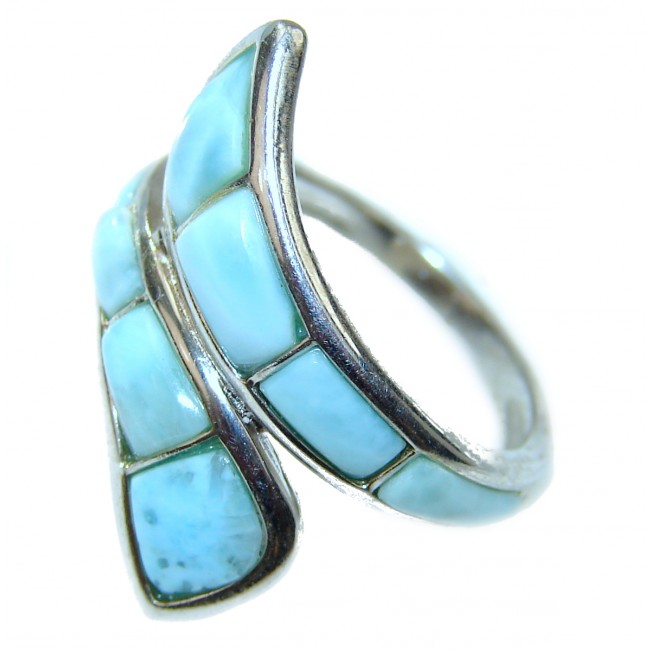 Natural inlay Larimar .925 Sterling Silver handcrafted Ring s. 6 1/4