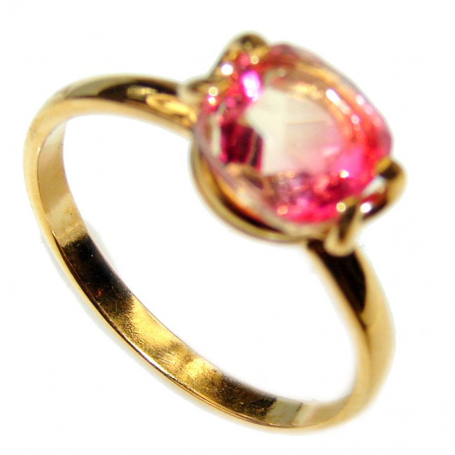 4.1 Watermelon Tourmaline 18K Gold over .925 Sterling Silver handcrafted Ring size 8 3/4