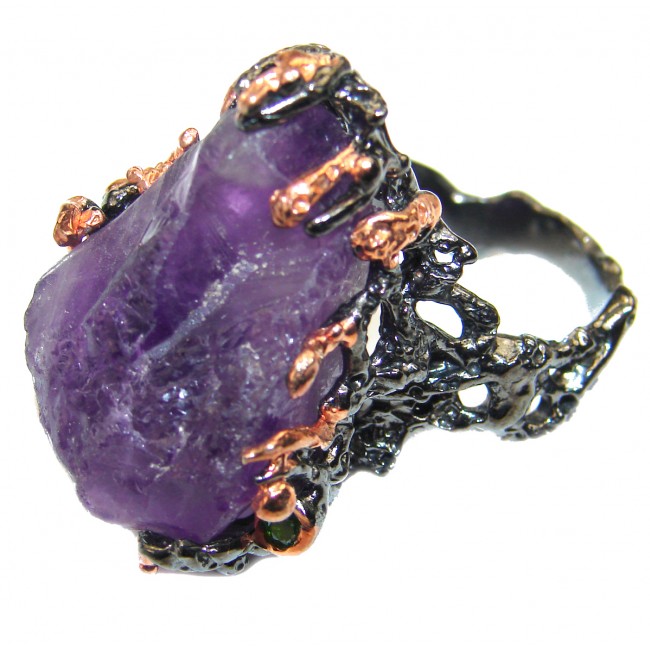 Jumbo Vintage Style Rough Amethyst .925 Sterling Silver handmade Cocktail Ring s. 9