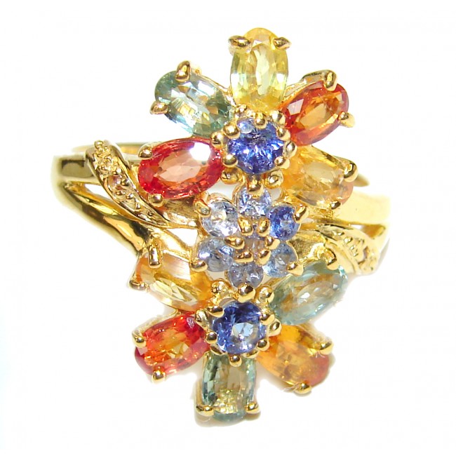 Genuine multicolor Sapphire 18K Gold over .925 Sterling Silver handcrafted Statement Ring size 8