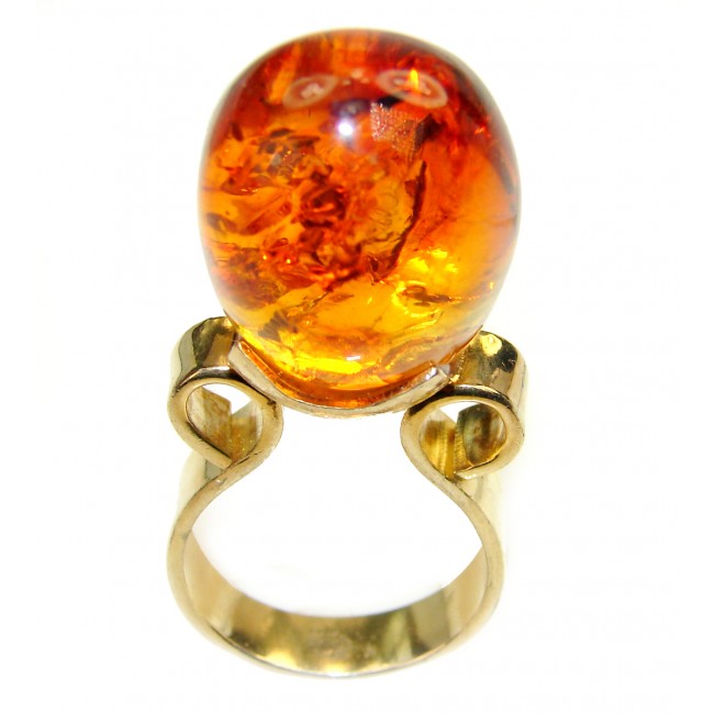 Authentic Baltic Amber 14K Gold over .925 Sterling Silver handcrafted HUGE ring; s. 8