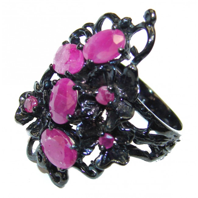 Emily Large genuine Kashmir Ruby black rhodium over .925 Sterling Silver handmade ring s. 9