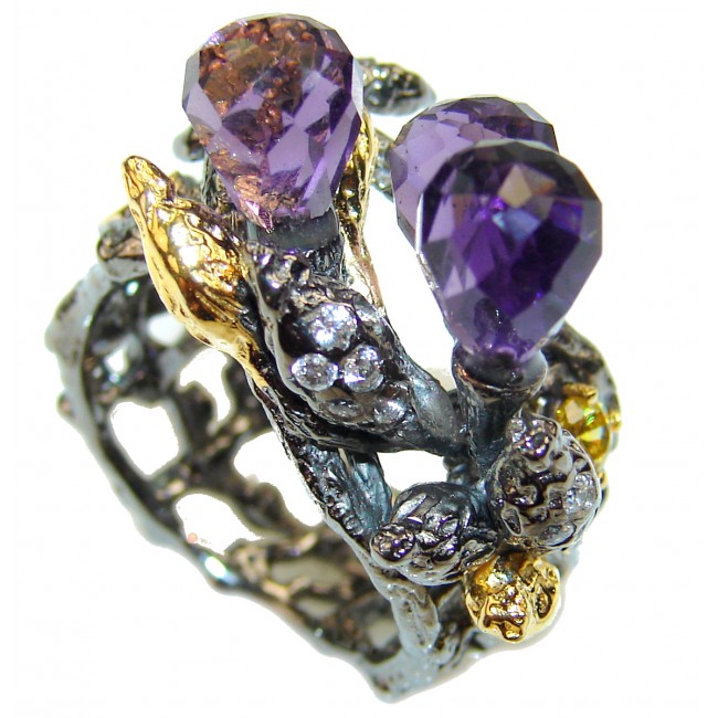 Purple Storm Amethyst .925 Sterling Silver handmade Cocktail Ring s. 6