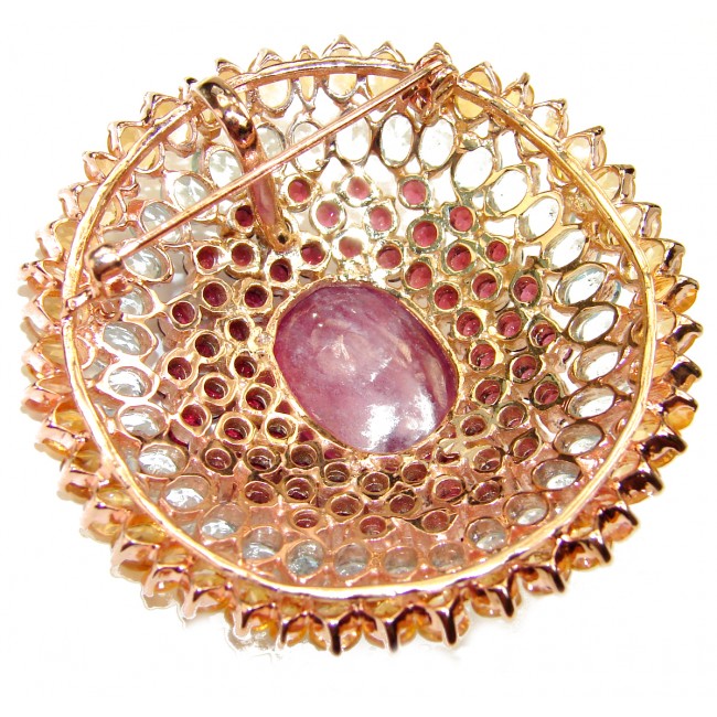 Victorian Style Beauty genuine Kashmir Ruby 18k Gold over .925 Sterling Silver handmade Pendant - Brooch