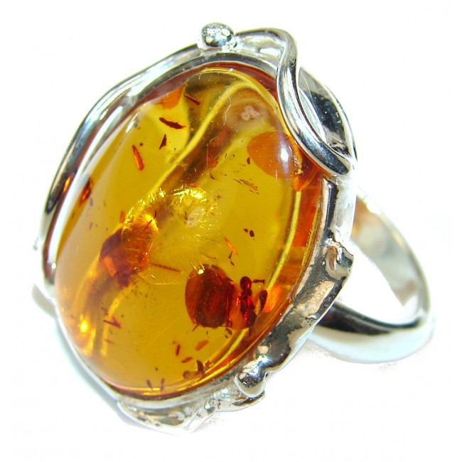 Authentic Baltic Amber .925 Sterling Silver handcrafted HUGE ring; s. 7