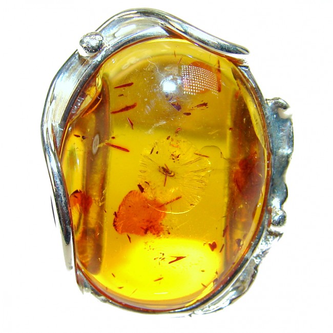 Authentic Baltic Amber .925 Sterling Silver handcrafted HUGE ring; s. 7
