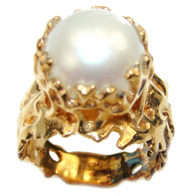Fresh water Pearl Black 18K Gold over.925 Sterling Silver Ring s. 7