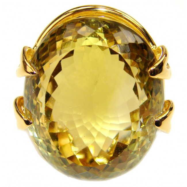 Royal Design 88ct Lemon Topaz 18K yellow Gold .925 Sterling Silver handmade ring size 8 1/4