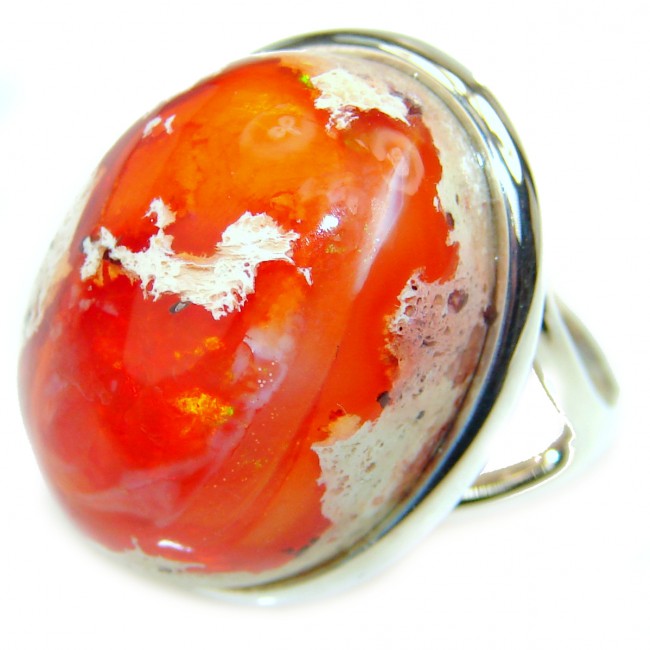 Orange Energy Mexican Opal .925 Sterling Silver handcrafted Ring size 5 1/2