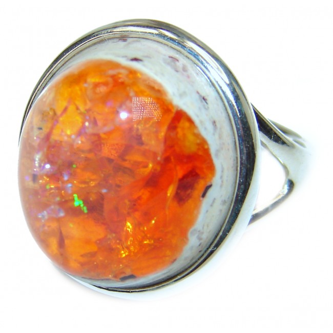 MAJESTIC Mexican Opal .925 Sterling Silver handcrafted Ring size 6 3/4