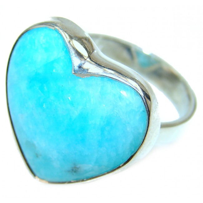 Blue Larimar Angel's Heart .925 Sterling Silver handcrafted Ring s. 8 adjustable