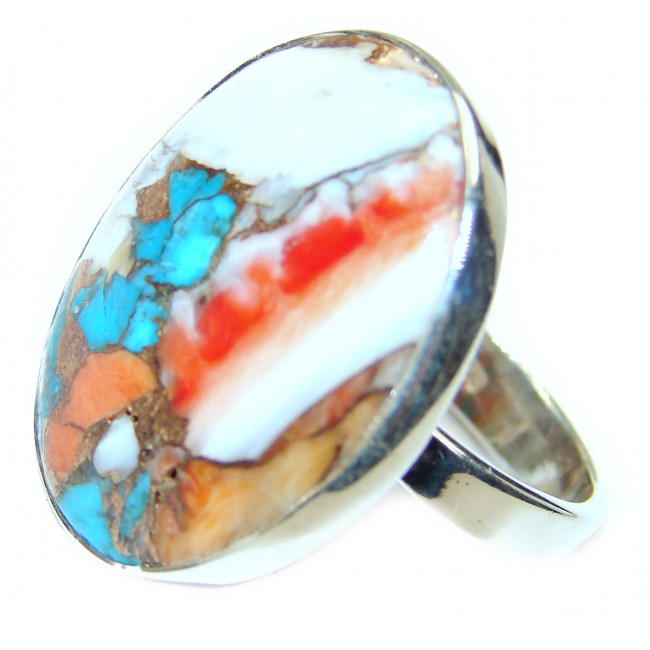 Rare Oyster Turquoise .925 Sterling Silver handcrafted ring; s. 7 adjustable