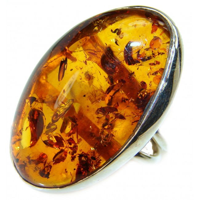 Huge Authentic Baltic Amber .925 Sterling Silver handcrafted HUGE ring; s. 6