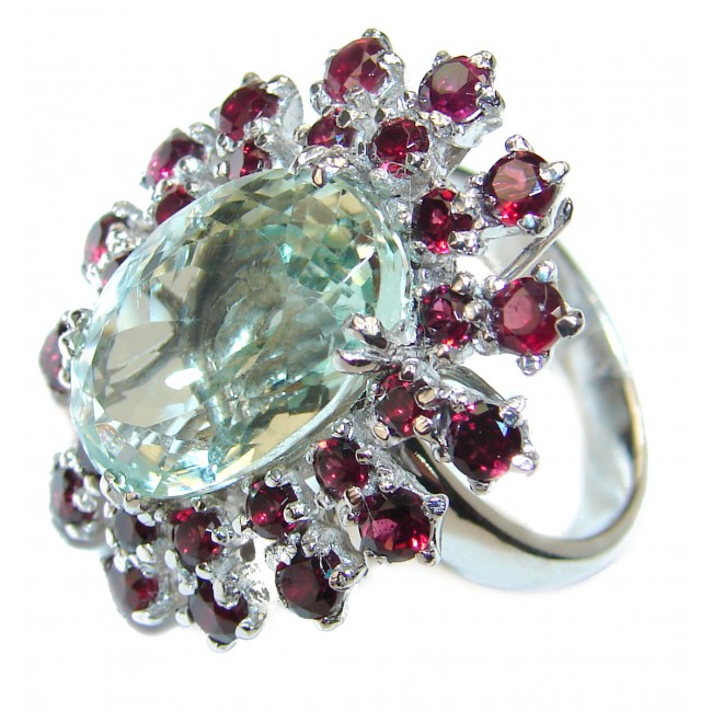 Best quality Green Amethyst Garnet .925 Sterling Silver handcrafted Ring Size 7 1/2